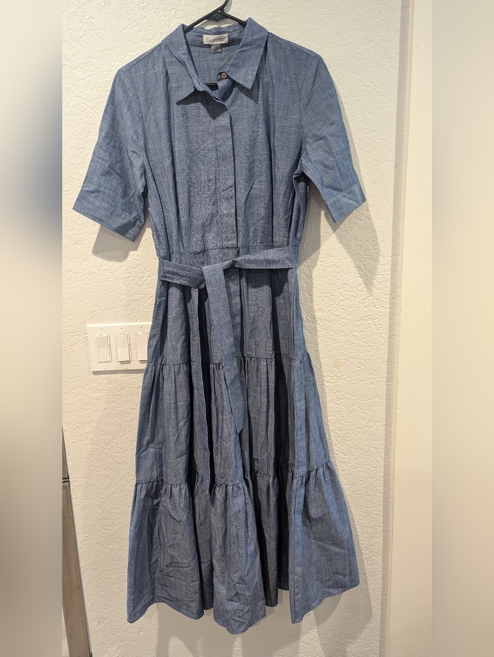 Calvin Klein Blue Chambray Midi Shirt Dress